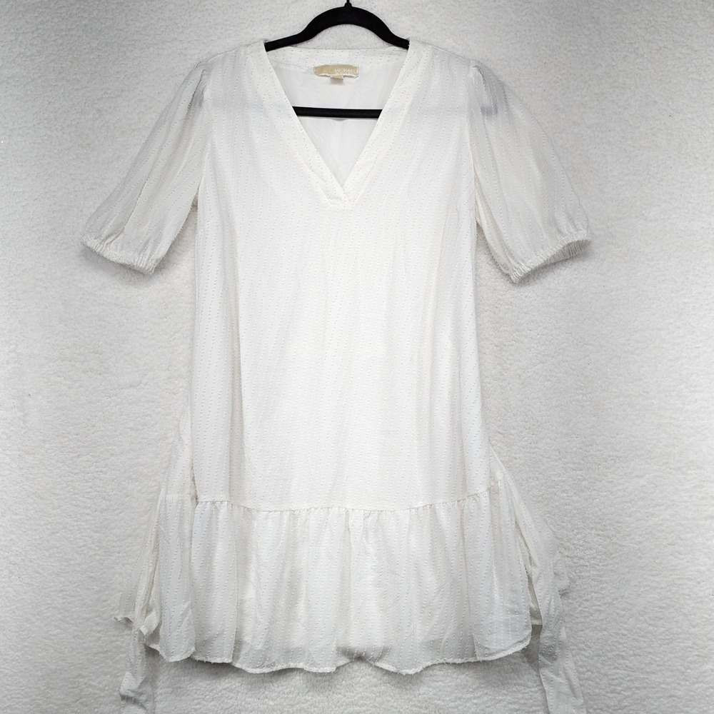 MICHAEL Michael Kors White Eyelet Mini Dress Ruffle Hem Tie Waist XS